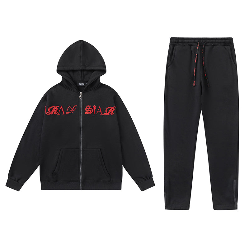 Trapstar Script Zip Through Hoodie Tracksuit- Black/Red