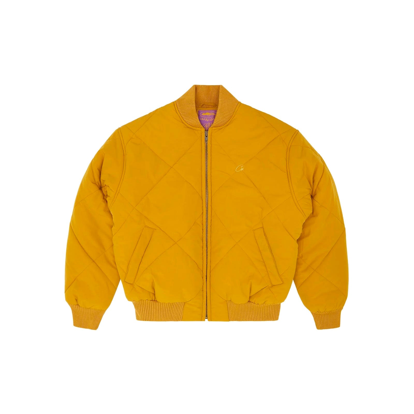 Corteiz Olde English Quilted Bomber Jacket - Yellow